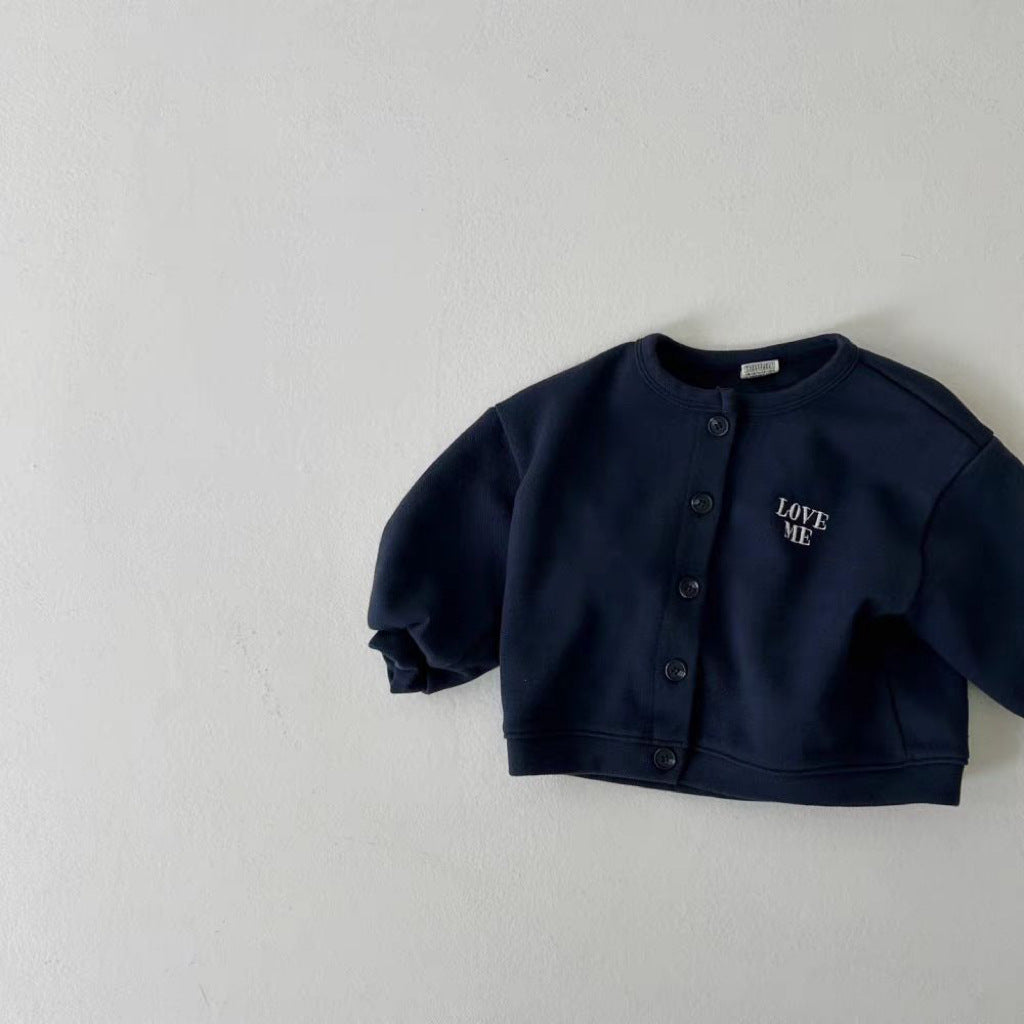 GB25111304韓版ins圓領紐扣開衫女寶寶裙春秋款上衣潮牌兒童百搭舒適