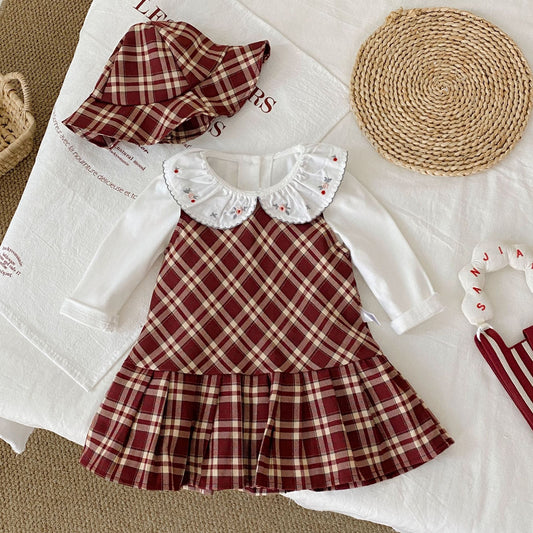 G26010109女童格子背心裙2026春秋新款中小童韓版無袖格子百褶裙新年服