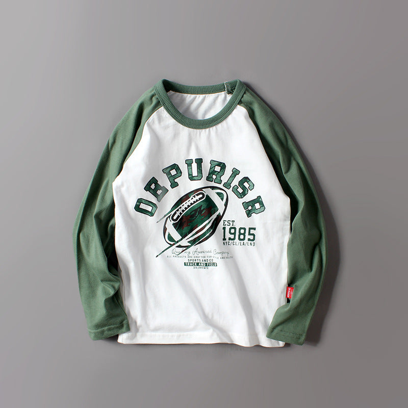 FI25101414秋季韓版新款男童長袖打底衫兒童撞色印花長袖中大童