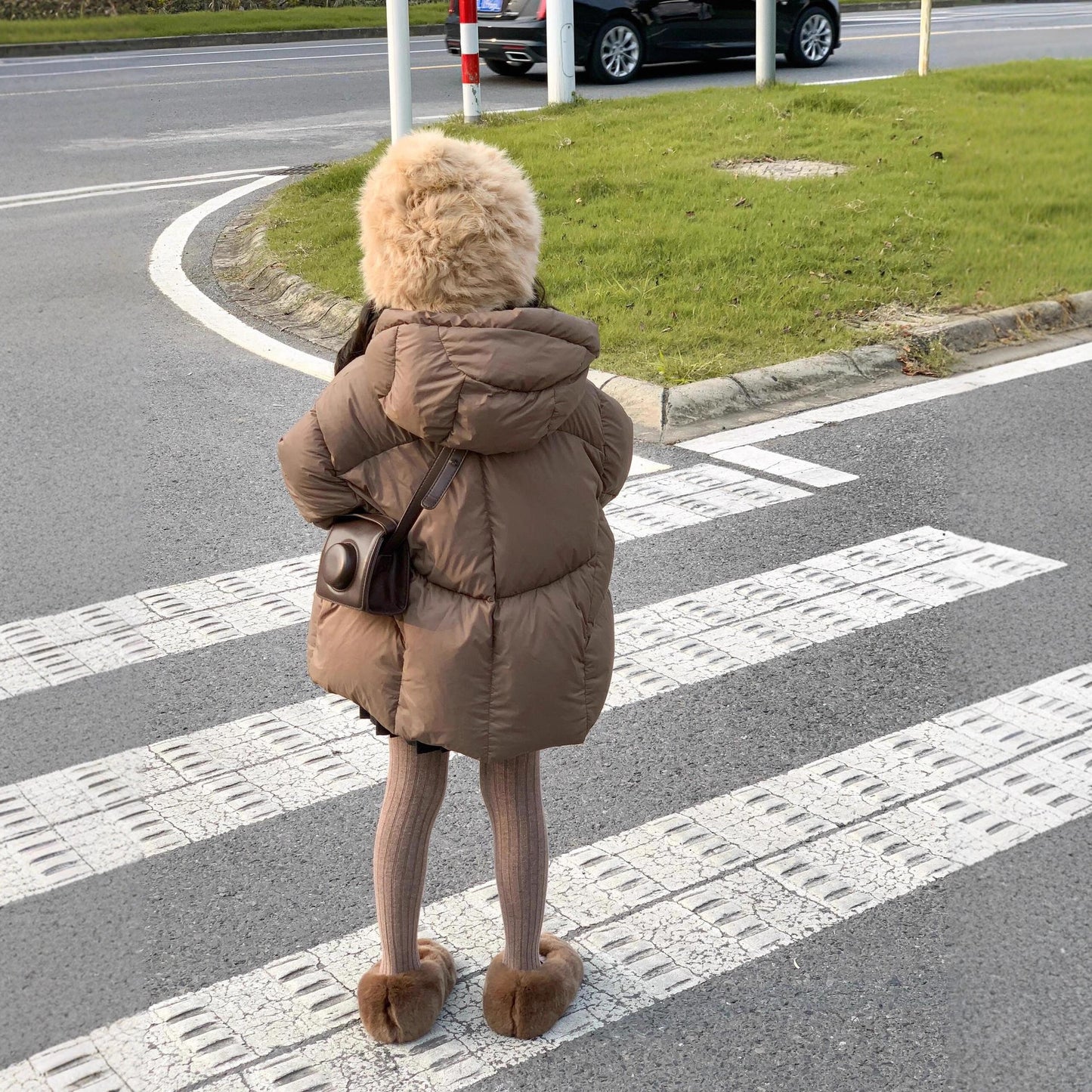 CG25103013冬季女童美拉德風羽絨棉紗棉衣麵包服輕薄保暖連帽棉服裙子