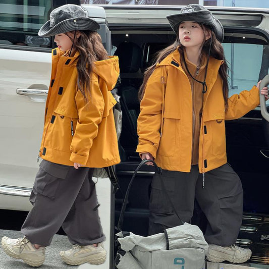 CH25110520女童三合一衝鋒衣戶外秋裝時尚運動外套加厚內膽兒童夾克