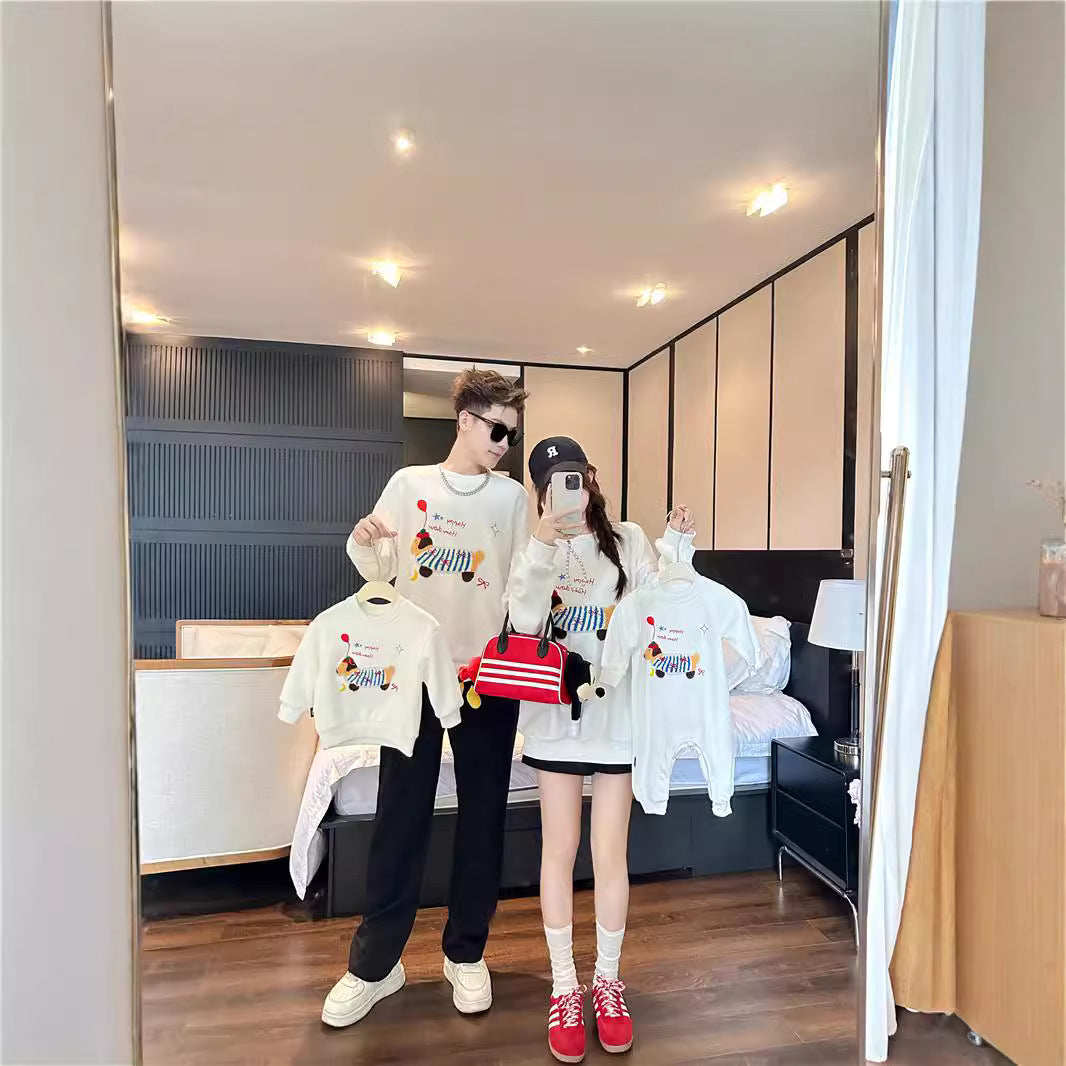 L25120405臘腸狗親子裝衛衣一家三口秋裝嬰幼兒幼兒高檔母子母女裝長袖