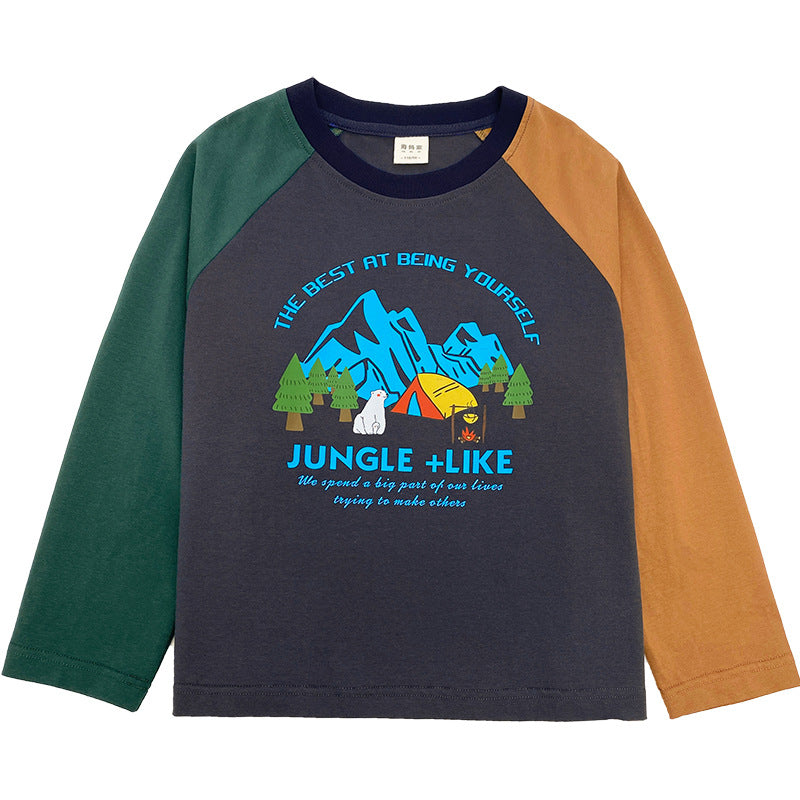 GJ25082714春秋新款純棉長袖T卹兒童山系印花童裝衣服春裝潮