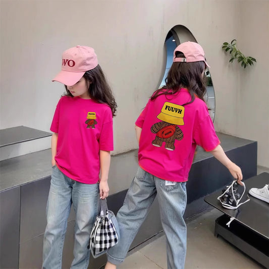 CE26022601女童夏季純棉短袖T潮流洋氣兒童休閒時尚上衣大童夏裝卡通T