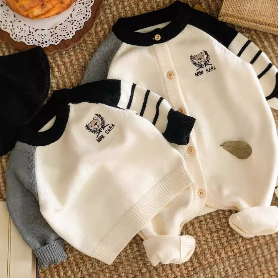 L25120401親子毛衣2025秋冬媽媽女母子學院風幼兒小熊寶寶爬服洋氣針織衫
