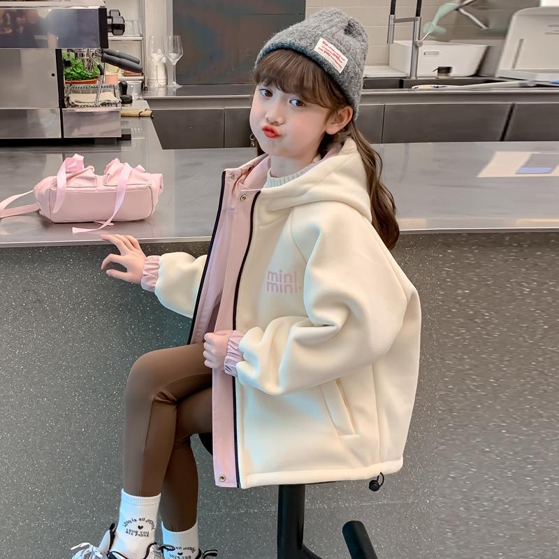 CH25110524女童秋裝裙兒童洋氣女孩秋冬兩面穿加絨加厚字母衝鋒衣