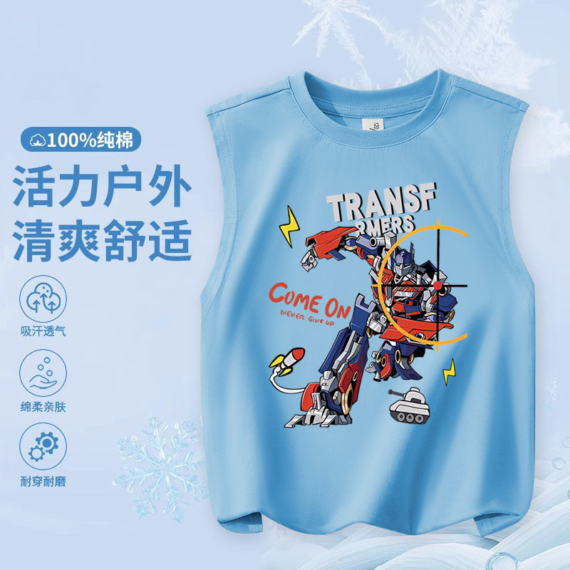 FN26052903兒童純棉背心 時尚卡通印花童裝 輕便版 中大童時尚男童上衣