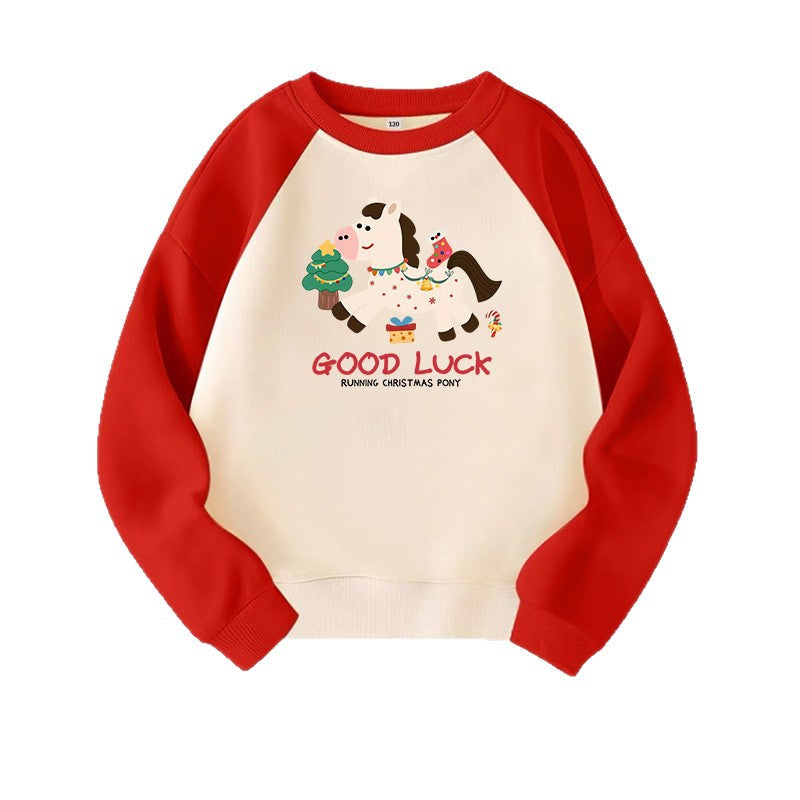 LA260114010新年弟弟妹妹加絨款紅色衛衣2026馬年新款兒童可愛春節拜年拍照服