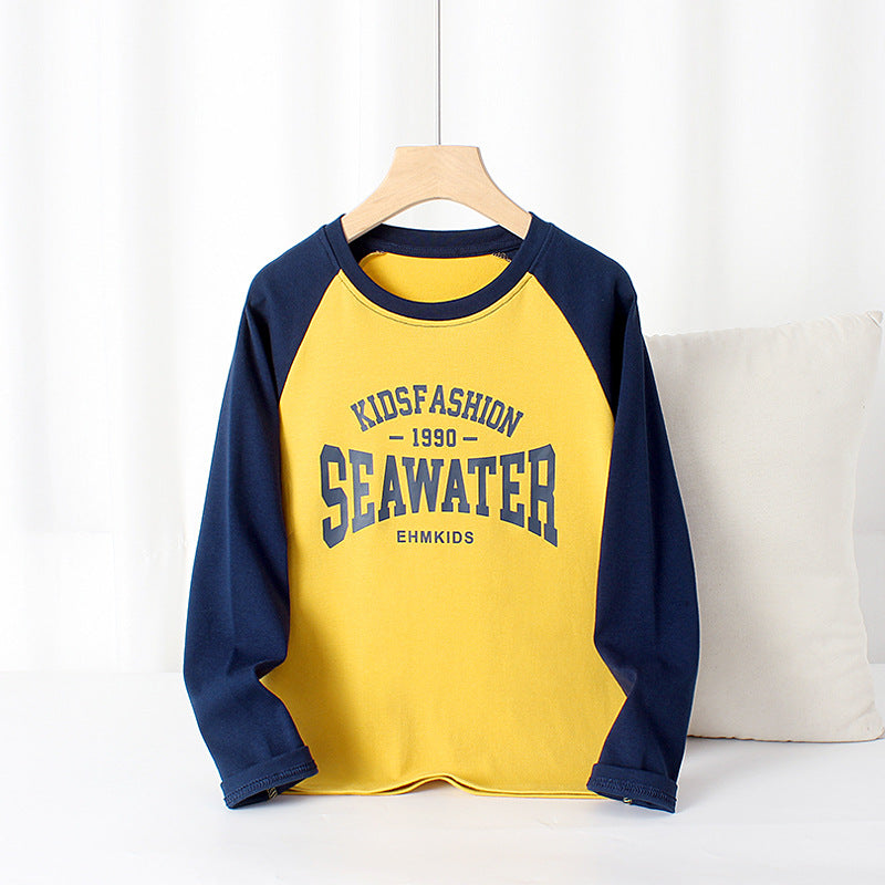 FI25101411春秋韓版新款兒童長袖T恤中大童百搭插肩棉羊絨上衣男童打底衫