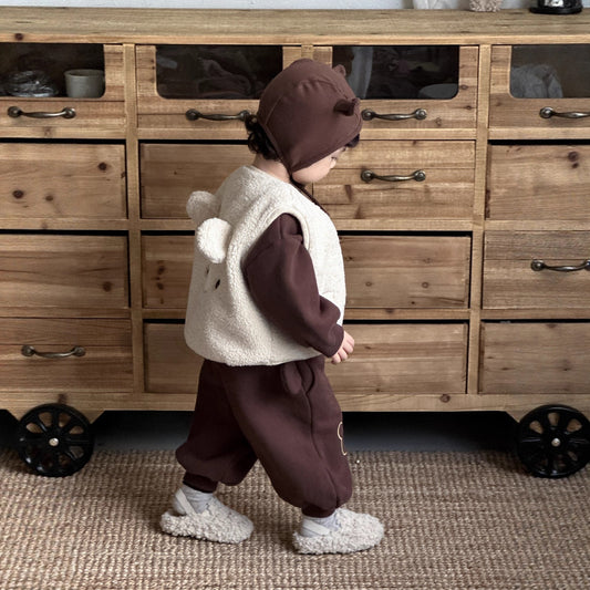 GN26012720兒童服飾2025秋冬新寶寶毛絨馬甲裙韓版童裝男童加厚衛衣套裝