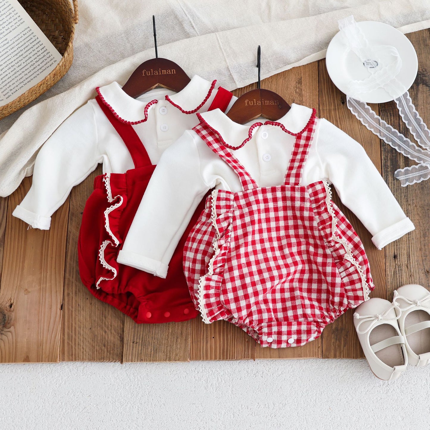 G25092508秋裝嬰兒衣服女寶寶滿月歲背帶裝韓版童裝女寶長袖上衣套裝