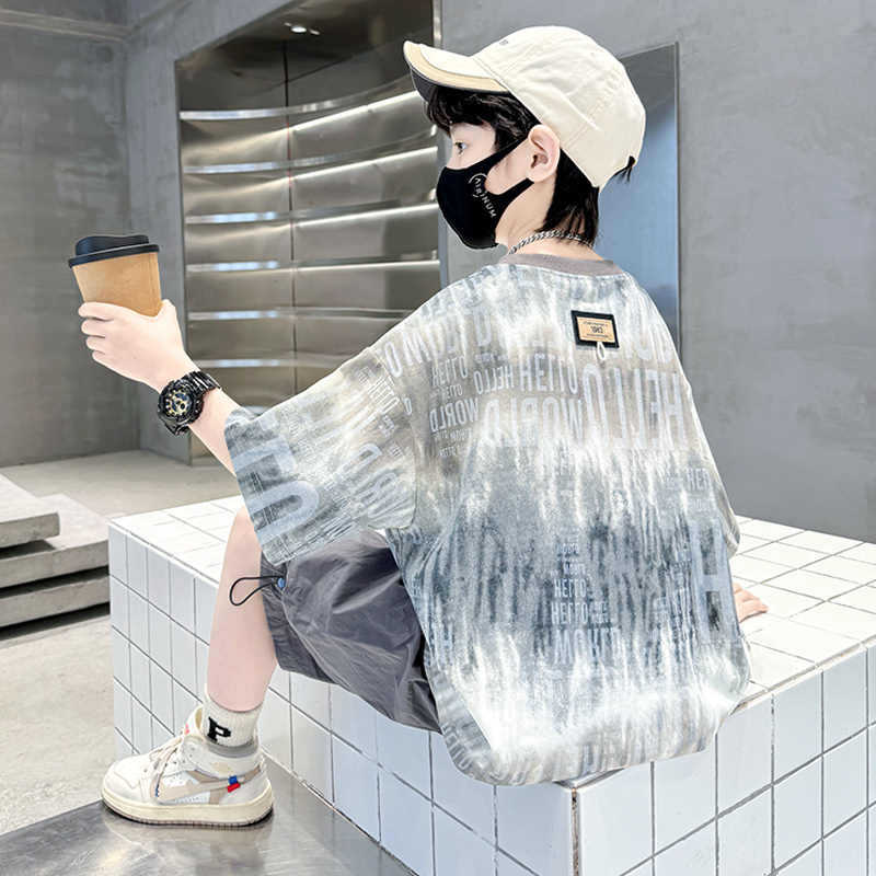 FO26062609棉質紮染印花童裝男童短袖t恤夏季新款兒童寶寶半袖上衣中大童潮T