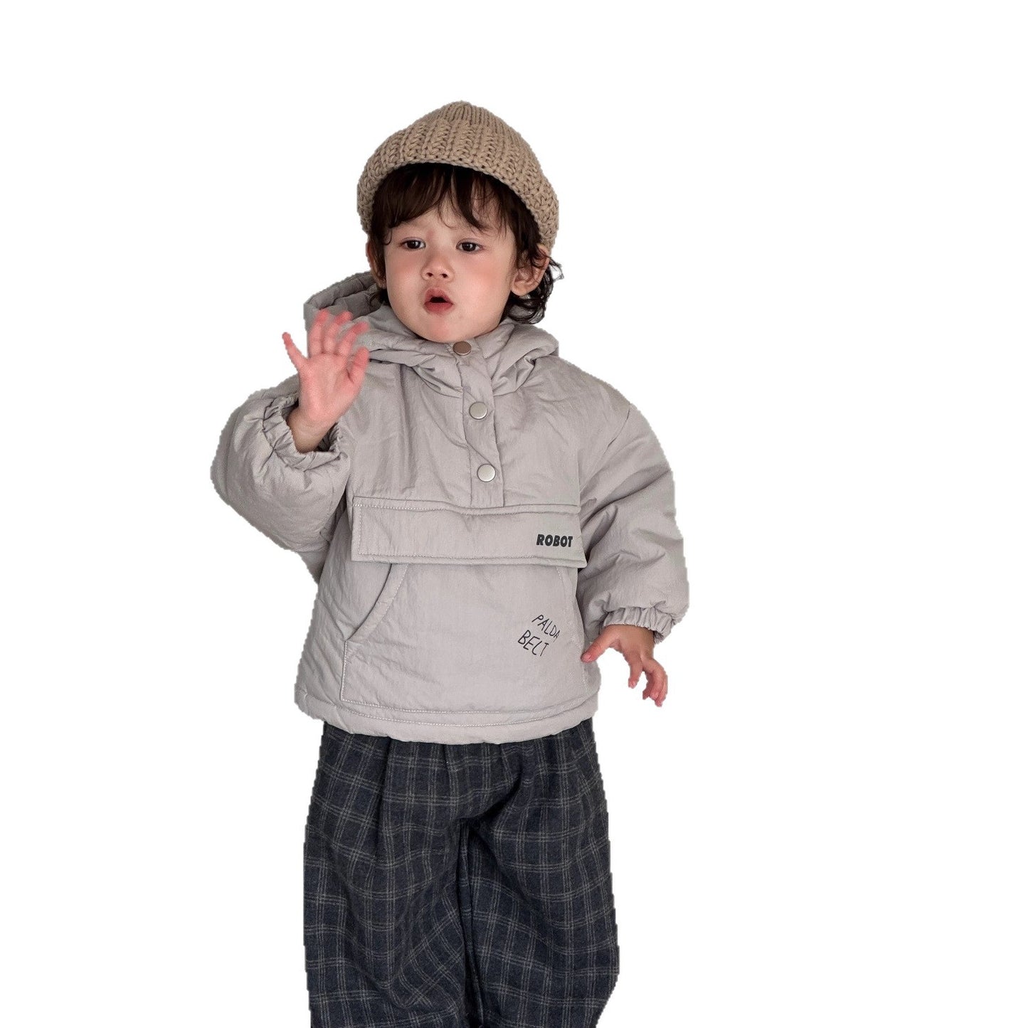 GN26012703兒童服飾2025新款韓版童裝冬季小寶寶棉衣裙子男童格子褲加絨套裝