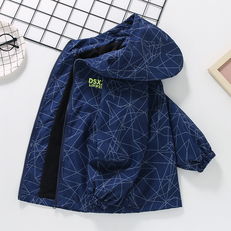 CH25110504男童春秋外套兒童加絨秋冬加厚衝鋒衣上衣中大童風衣夾克