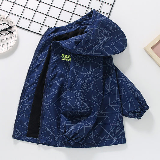 CH25110504男童春秋外套兒童加絨秋冬加厚衝鋒衣上衣中大童風衣夾克