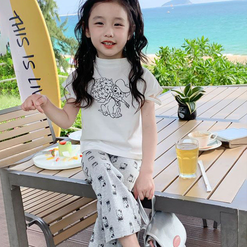 Z25030914女寶寶時尚卡通喇叭褲夏季冰絲薄款女童洋氣百搭休閒褲子批發
