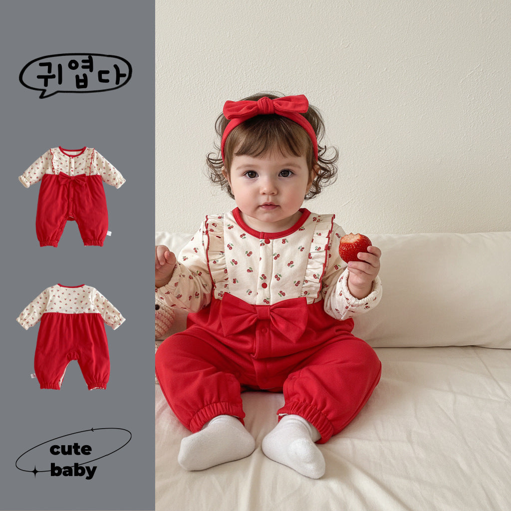 G26010114嬰兒拜年服冬裝長袖保暖男寶寶連身衣過年加絨嬰兒衣幼兒外出服