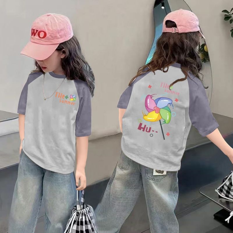 CE26022616女童夏季短袖T恤纯棉2026新款儿童洋气半袖女孩夏装薄款体恤上衣t