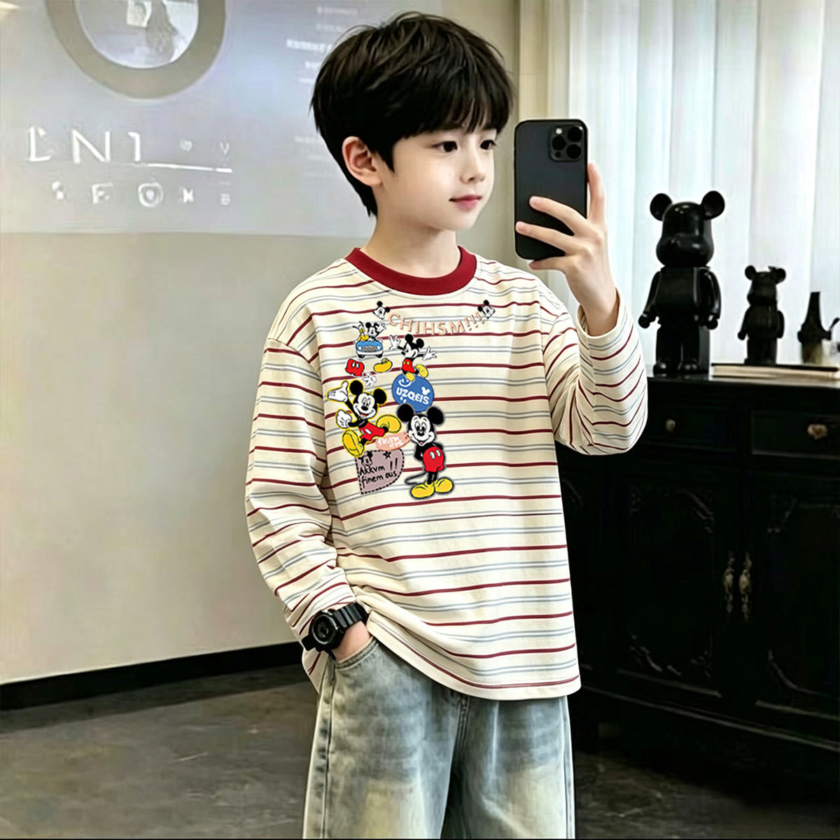 CE26090501男童條紋T恤新款純棉童裝中大中大童春秋季長袖打底男孩兒童上衣