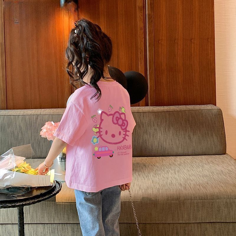 CE26022609爆款牛仔褲純棉女童T卹夏裝短袖小童中大童寬鬆兒童夏季半袖上衣潮