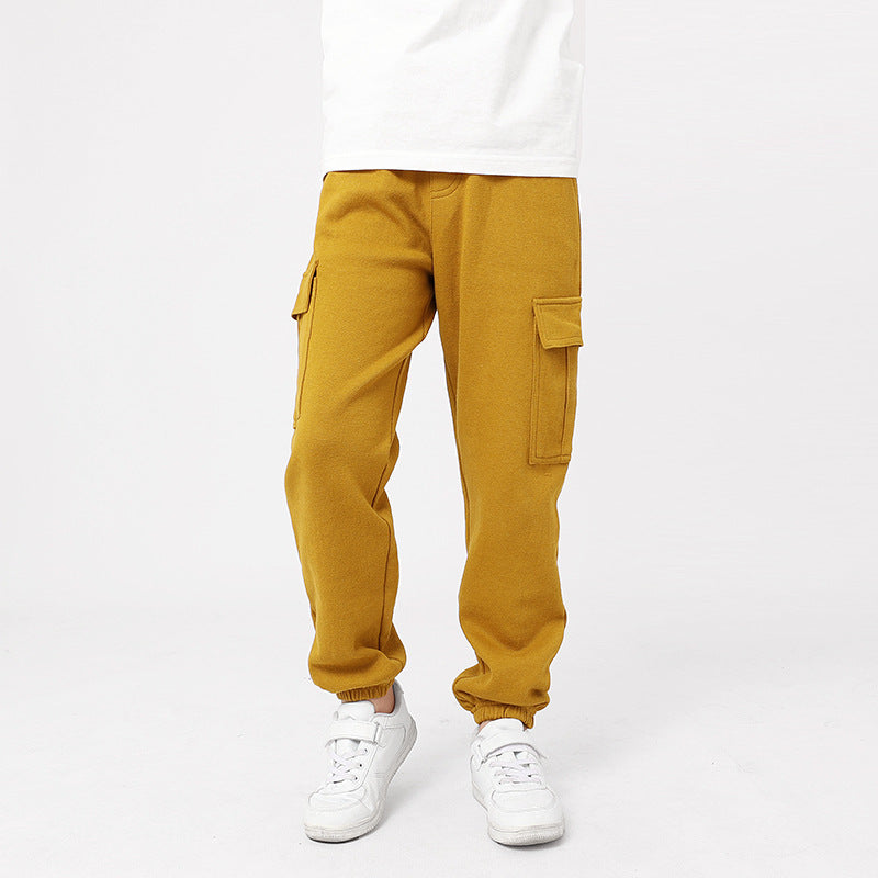 FI25101415秋季童褲韓版新款男童休閒褲中大純童運動色工裝褲女童褲子批發