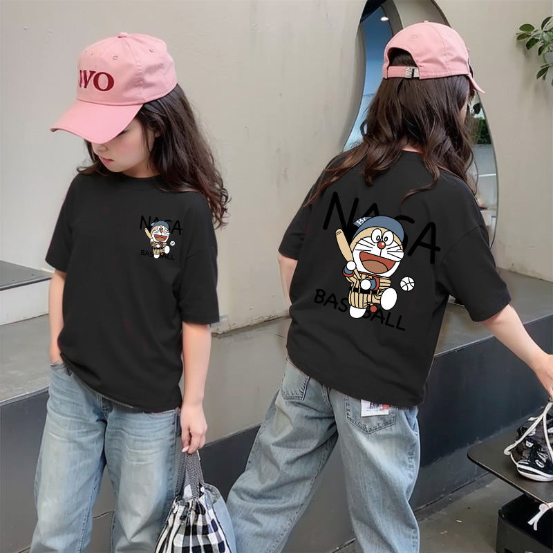 CE26022601女童夏季純棉短袖T潮流洋氣兒童休閒時尚上衣大童夏裝卡通T