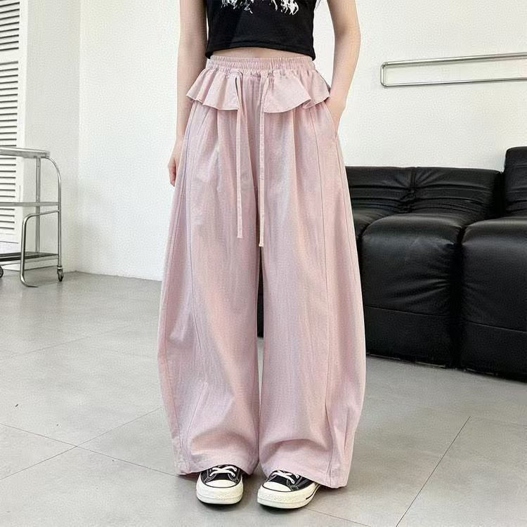 FO26062612女童褲子夏季薄款新款蕾絲邊休閒褲中大童闊腿褲女孩冰絲防蚊褲子