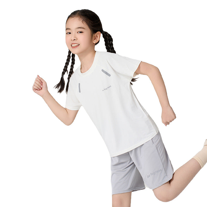 CK26050507男童速乾短袖短褲套裝夏季女童冰絲網眼T卹兒童運動兩件套中大童(9-12天到貨)