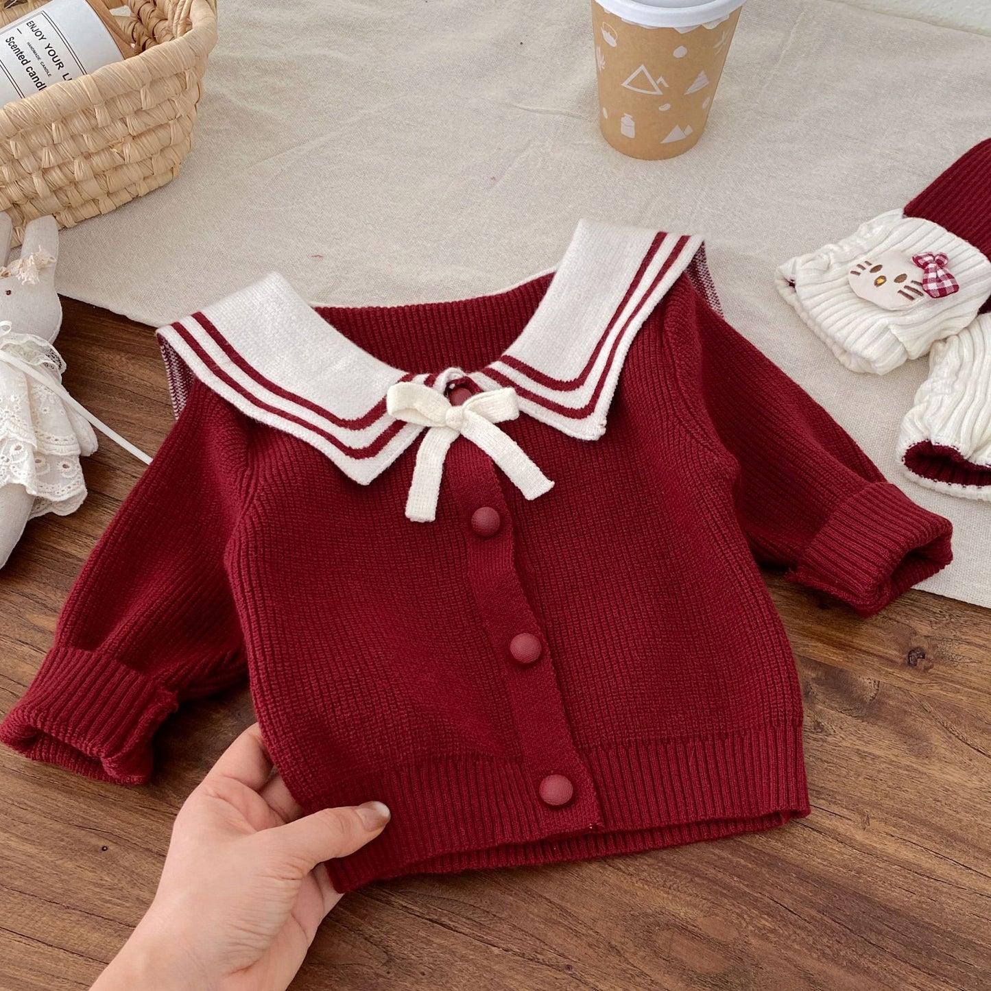 G26010112新年衣秋冬新生兒女童毛衣可愛套裝拜年服海軍領兩件套裝