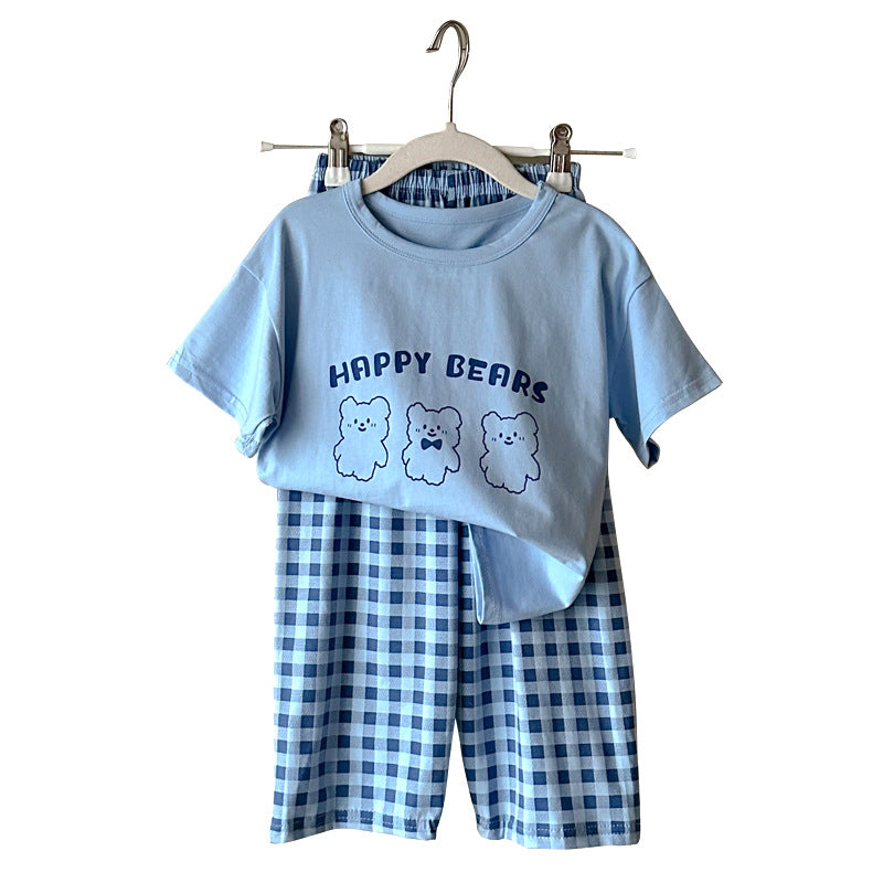 CK26050506兒童睡衣夏季純棉短袖長褲男童家居服女童寶寶空調服大童親子套裝(9-12天到貨)