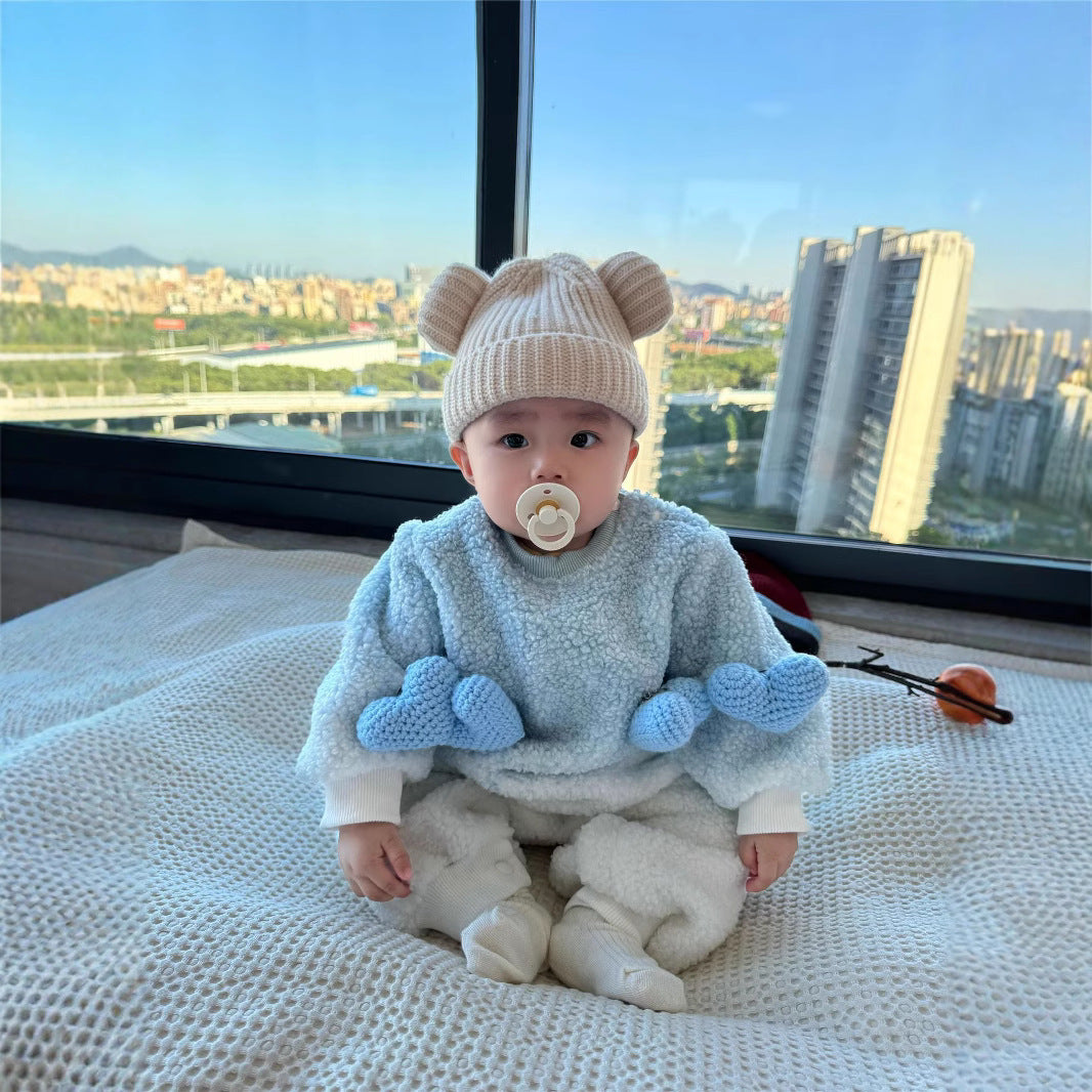 L25120412韓版寶寶親子裝衛衣一家三口四口冬裝加絨加厚立體愛心親子裙潮