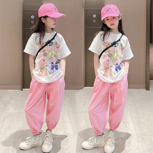 FG25053010美少女戰士童裝韓版中大童女童夏裝短袖九分褲套裝潮流兩件套兒童