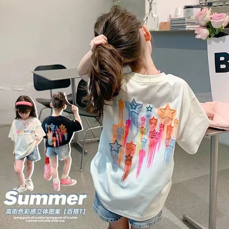 CE26022606女童袖夏裝T卹韓版洋氣純棉兒童夏季短體卹半袖上衣