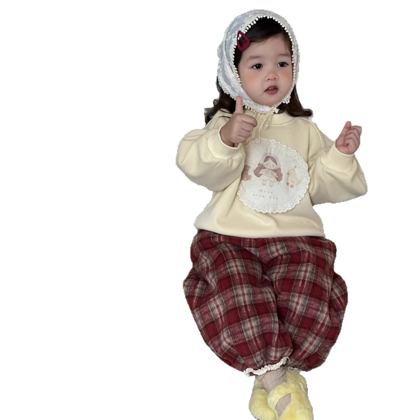 GN26012702兒童服飾2025秋冬嬰兒衣服加絨保暖韓版童裝冬季女童加厚衛衣套裝