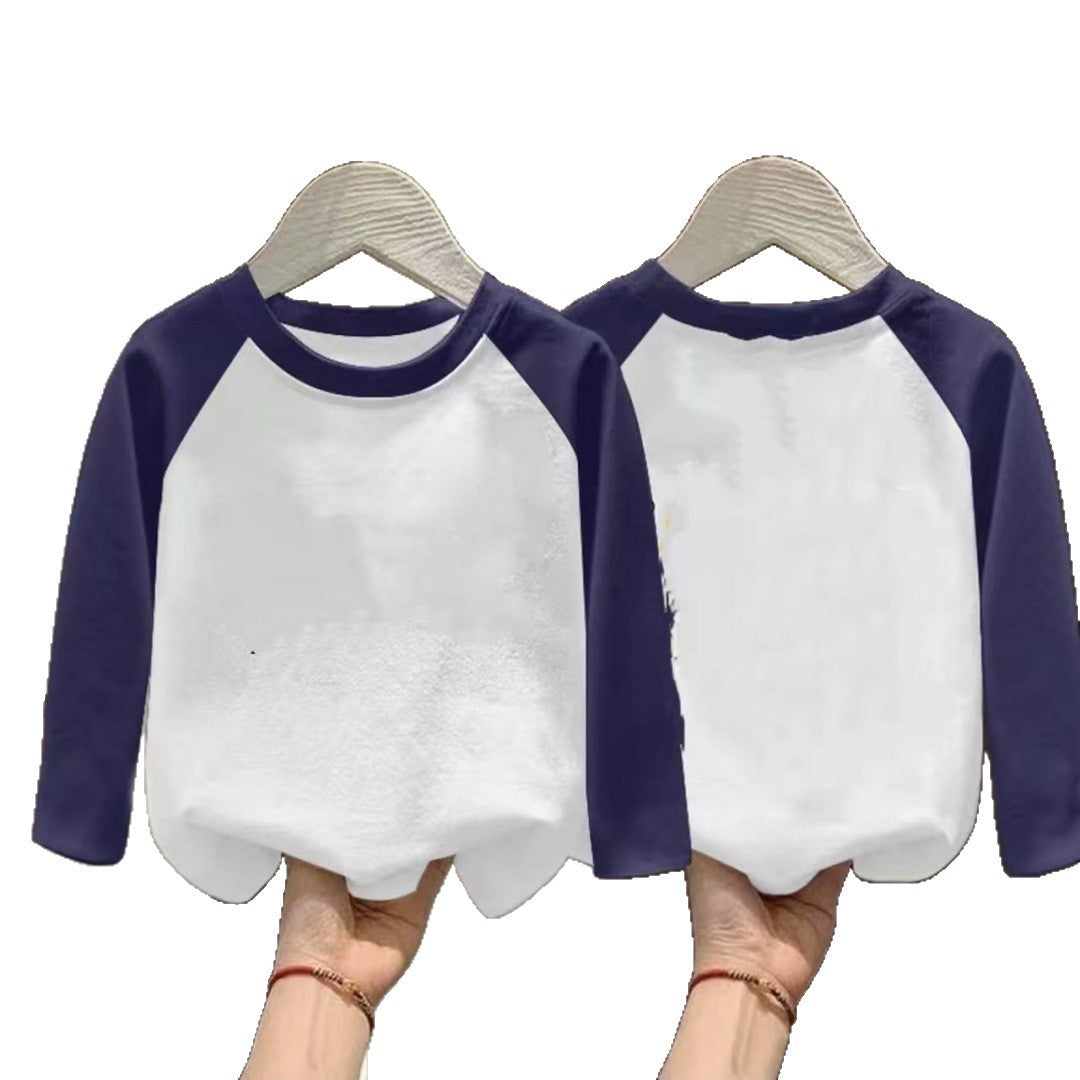 CE26090502兒童秋裝男童長袖T恤女童撞色打底衫寶寶純棉插肩袖上衣休閒童裝