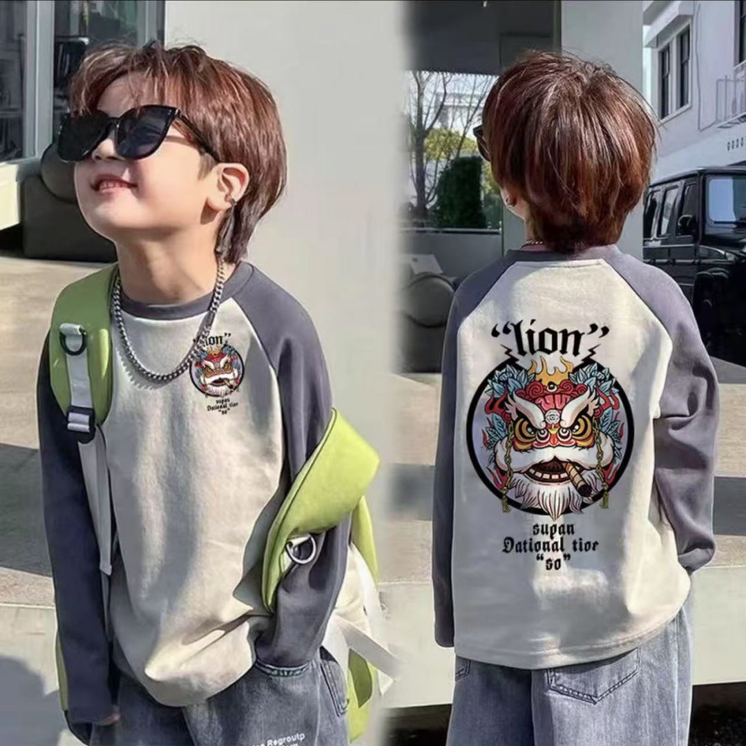 CE25091906男童長袖兒童T恤春秋裝新款大童春秋純棉打底成型帥氣上衣