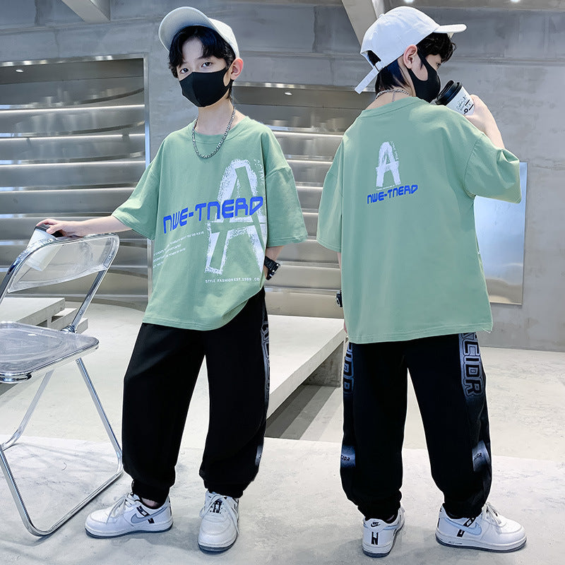 FM26042212男童夏裝套裝大童夏款2026新款兒童男孩夏季短袖運動服帥氣時尚潮