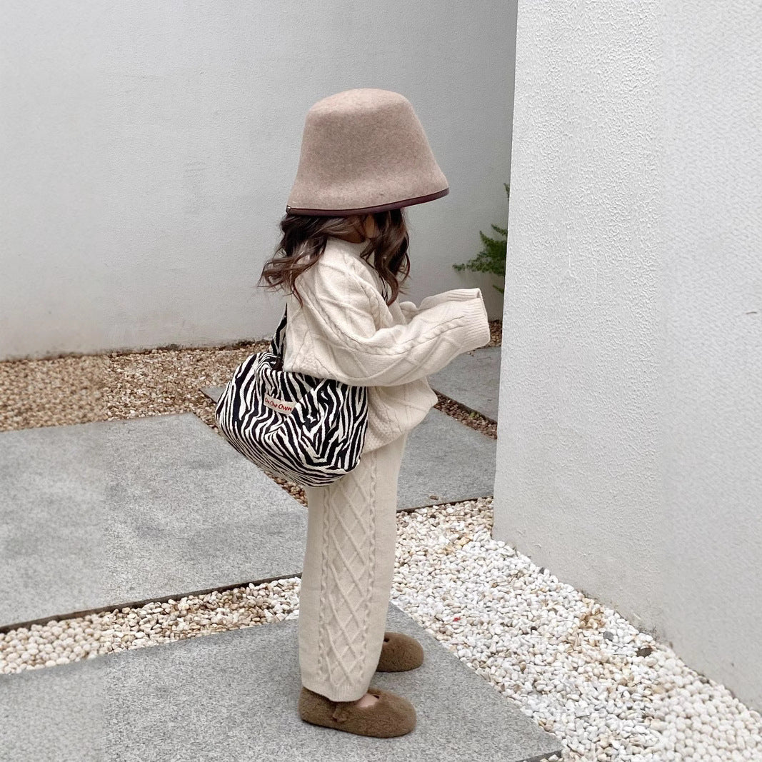 CG25103002春秋韓版女童復古絞花毛線針織套裝女寶寶毛衣線褲休閒兩件套