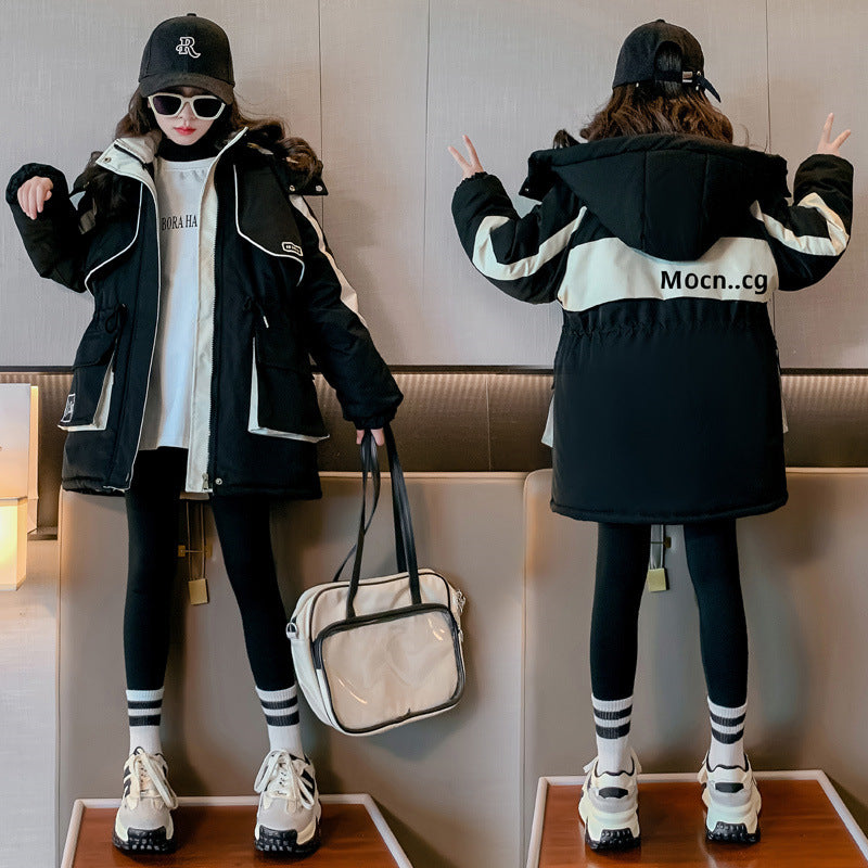 Z25010108女童4新款加厚大童派克服秋冬女童棉服衝鋒衣兒童棉衣