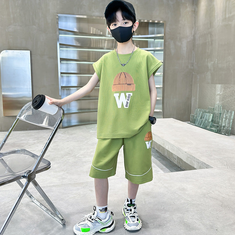 FM26042210男童夏裝套裝夏裝2026新款中大童夏季薄短款兒童兩件套衣服超酷