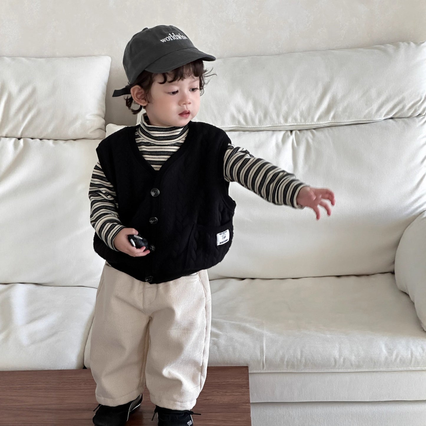 GN26012709兒童雙層棉馬甲裙2025新款秋冬裝打底衫韓版童裝男童加厚套裝