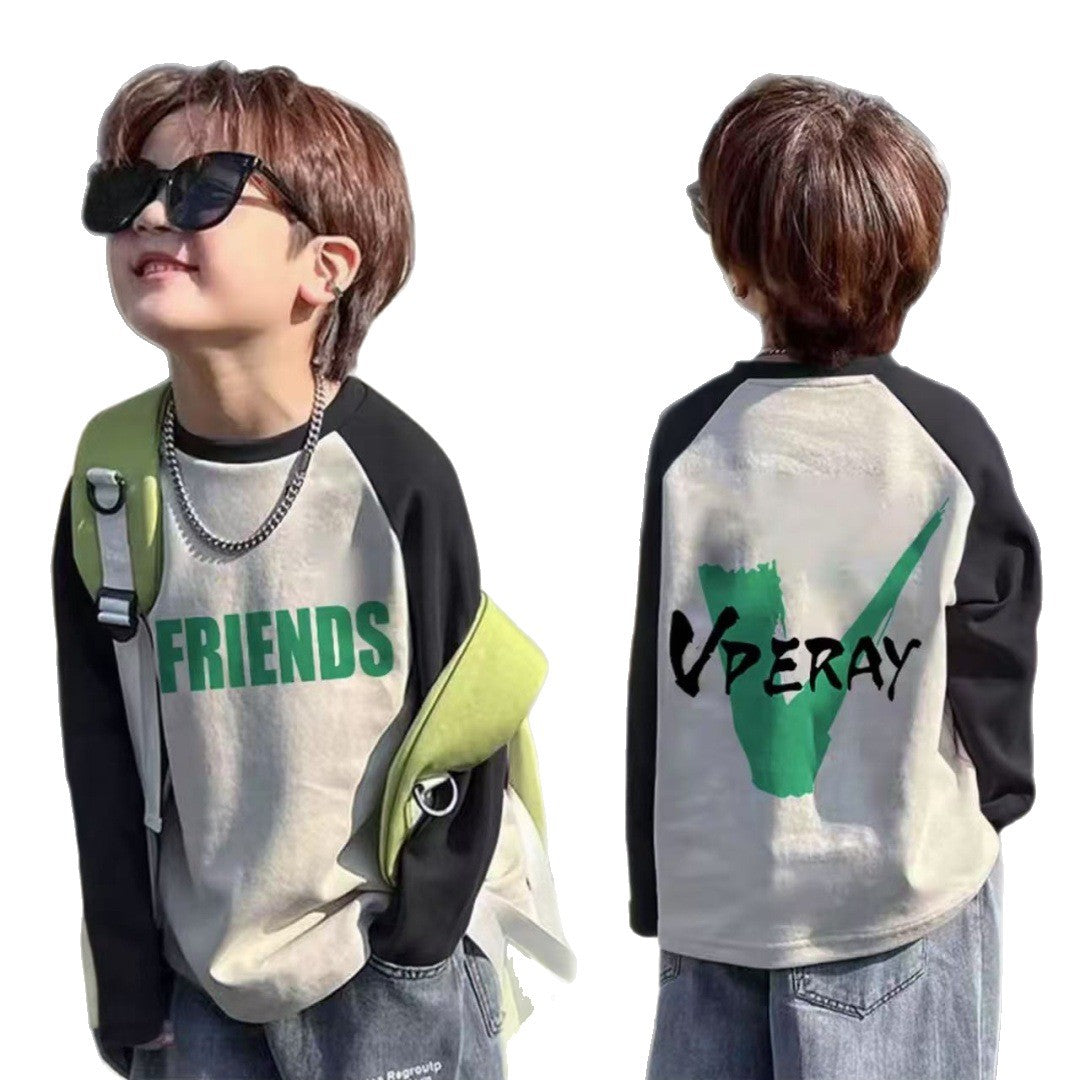 CE25091906男童長袖兒童T恤春秋裝新款大童春秋純棉打底成型帥氣上衣