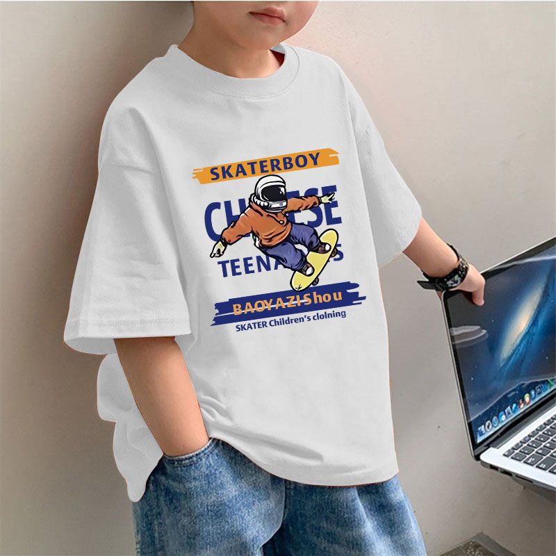 CE26022611夏季男童時裝純棉韓版潮流T恤帥氣時尚純色圓領短袖上衣