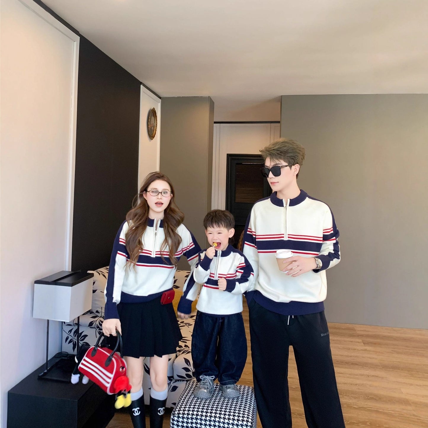 L25120411高級感親子裝2025潮秋冬毛衣一家三口小月齡母子針織衫男女童裙子