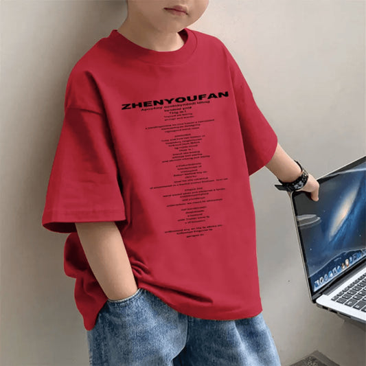 CE26022613兒童洋氣短袖T恤打底衫夏季時尚韓版男童純棉紅色半袖百搭中大童