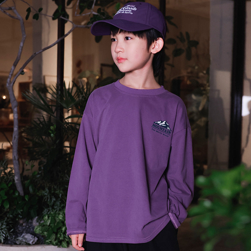 FK26081412兒童純棉t卹新款男童戶外露營風長袖t恤寬鬆圓領上衣大童衣服(FK系列需混批購買3件廠商才有出貨)