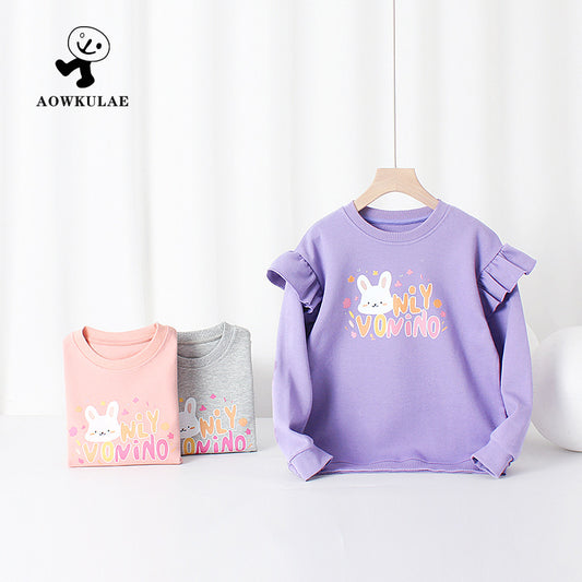 FI25101401春秋韓版女童長袖衛衣中大童卡通荷葉袖上衣兒童衛衣批發