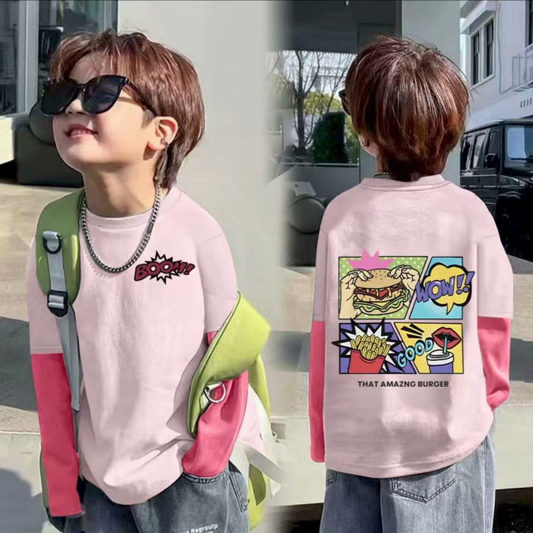 CE25091903男女童純棉T春秋新款兒童長袖打底帥氣中大童寶寶休閒假兩件上衣