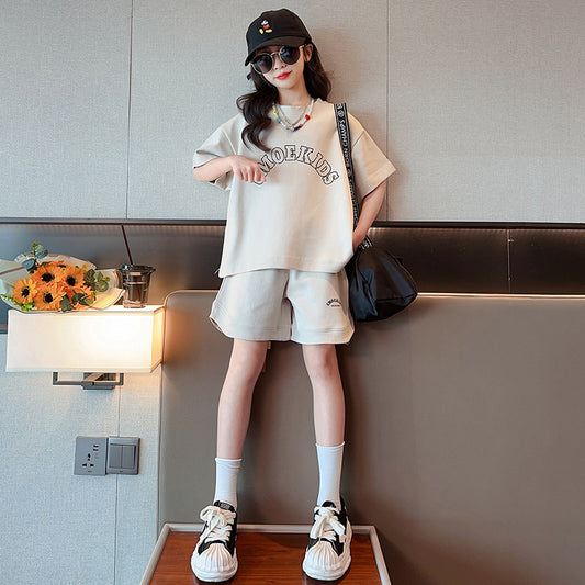 FM26042211女童夏裝2026新款套裝兒童洋氣炸街童裝運動服大童短袖兩件套夏季