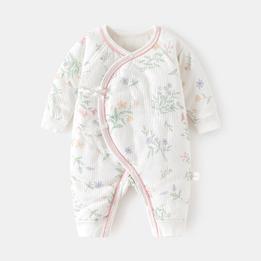 GJ25102110新生夾棉連身衣薄棉無骨哈衣秋季純棉初生40克蝴蝶寶寶爬衣